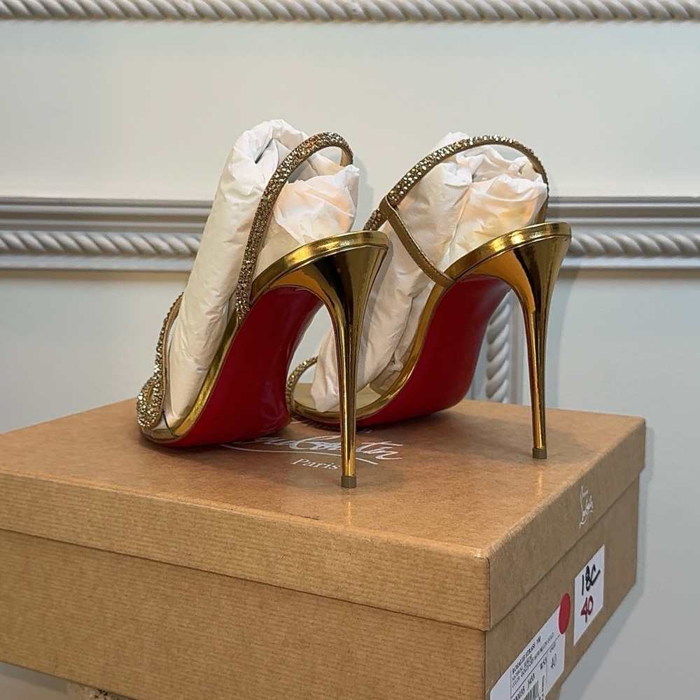 Christian Louboutin Rosalie 100mm Strass Gold Crystal Sandals 40EU - Picture 6 of 11